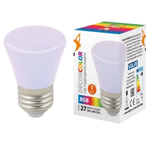 Лампа светодиодная "Колокольчик" Volpe D45 1W RGB Е27 картинка 